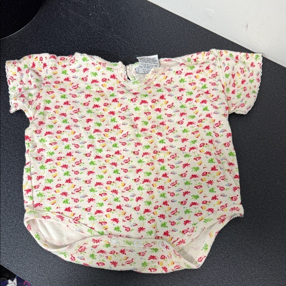 Faded Glory Floral Baby Bodysuit - Pink and Green Y2K